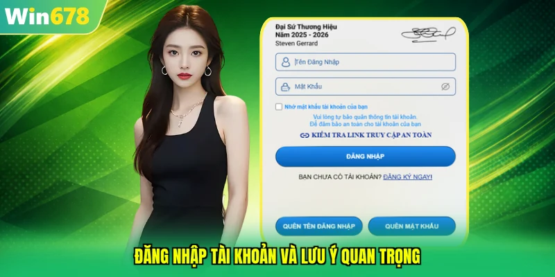 Đăng nhập tài khoản và lưu ý quan trọng